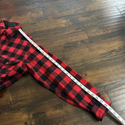 1950's vtg Buffalo Plaid Flannel L/S Jac Over Shirt Med Red Black 50s 60s Worn