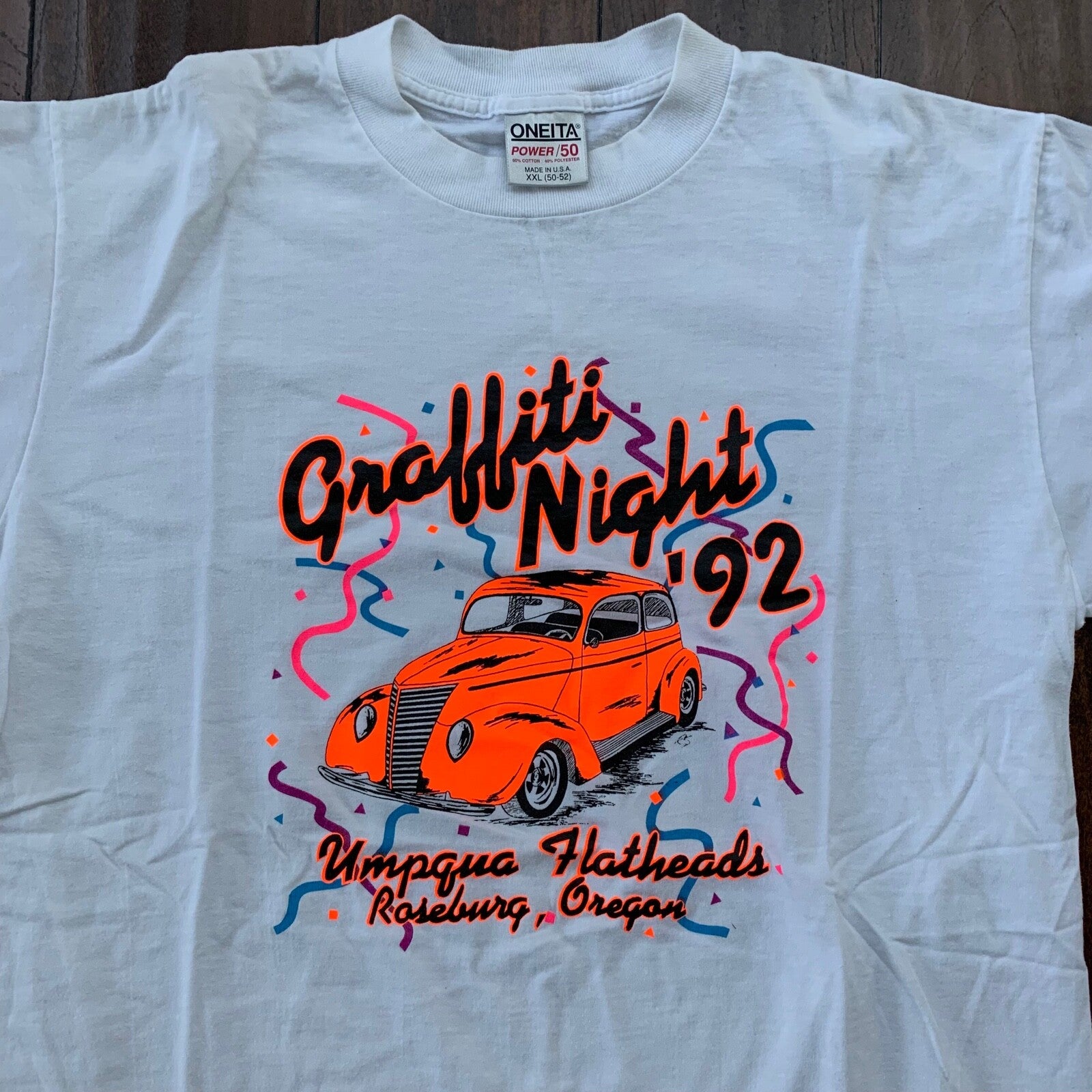 Cars Racing 1992 Vintage T Shirt Oneita 2XL Roseburg Oregon Nascar Rap 90s
