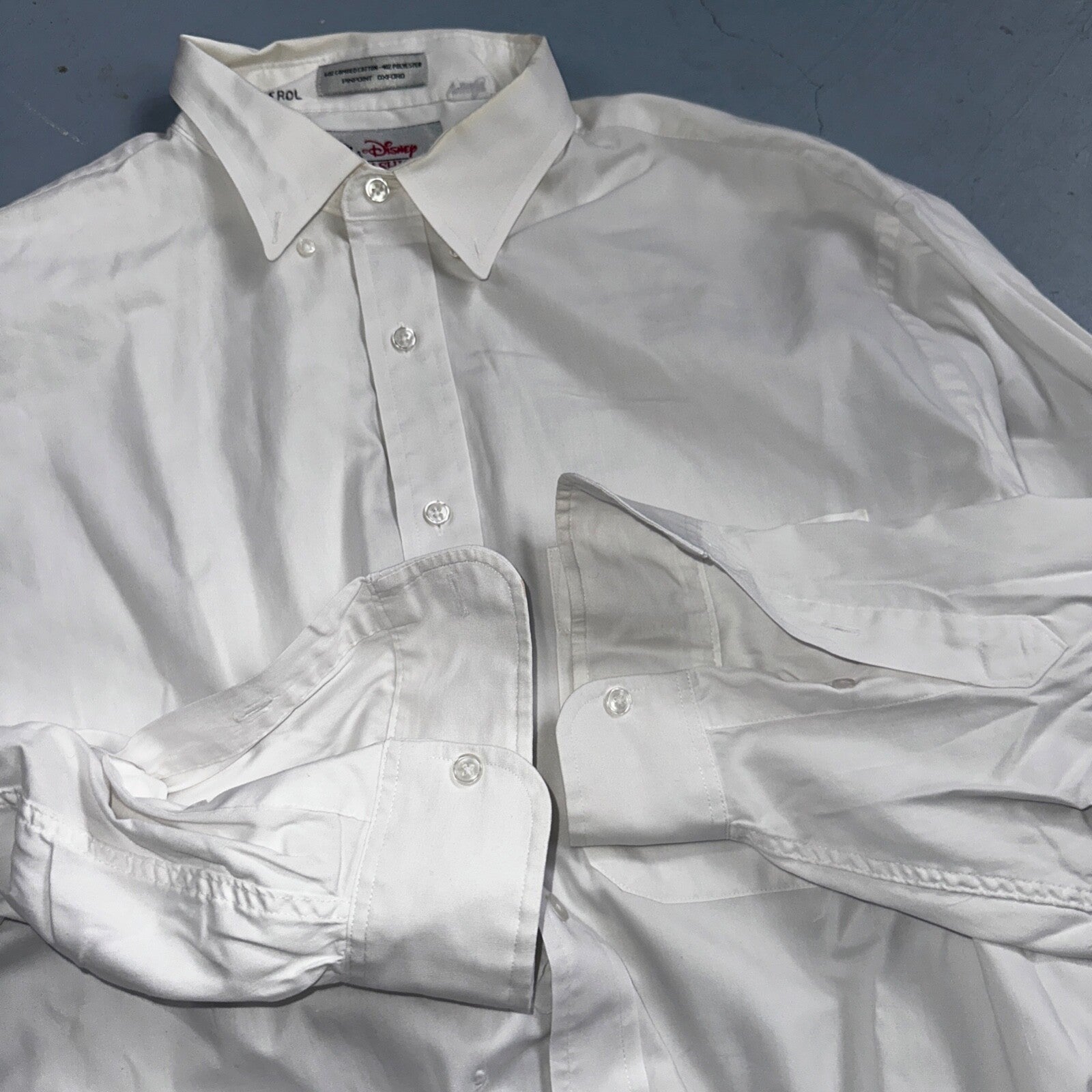 Disney Fashions Pure White VTG Pinpoint Oxford Button Dress Shirt Mens 17