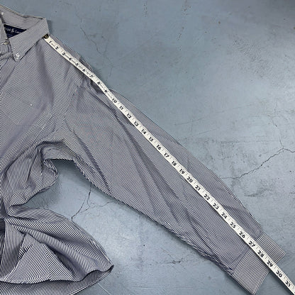 Polo Ralph Lauren Shirt 15.5 White Navy Striped USA Japan Button Up Long Sleeve