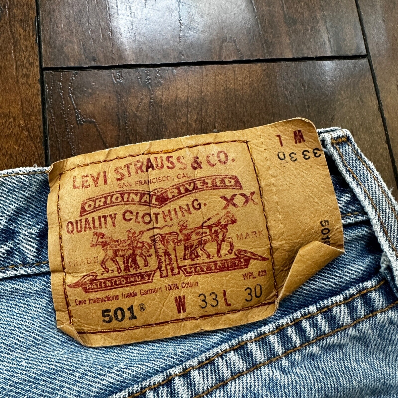 Levis 501 Vintage 90s Straight Leg XX Columbia Jeans 33x30 Light Wash Act 30x29