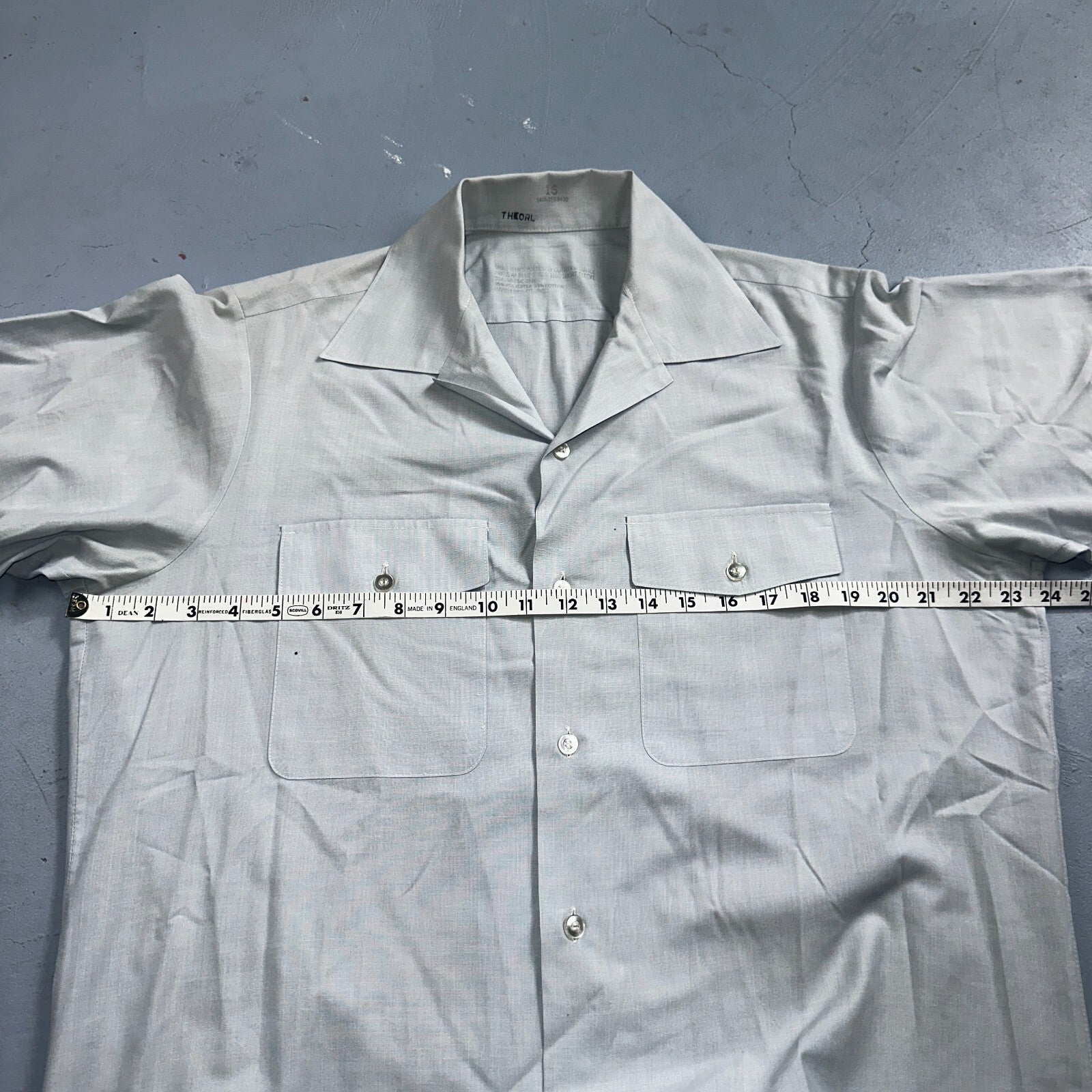 1973 US Army Vietnam War Men Blue Button Long Sleeve Shirt 16 DSA-100 1970s 70s