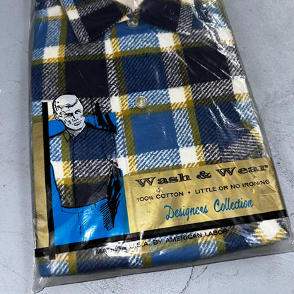 Deadstock VTG WASH N WEAR Button Down Shirt 50s 60s Shadow Plaid Rockabilly