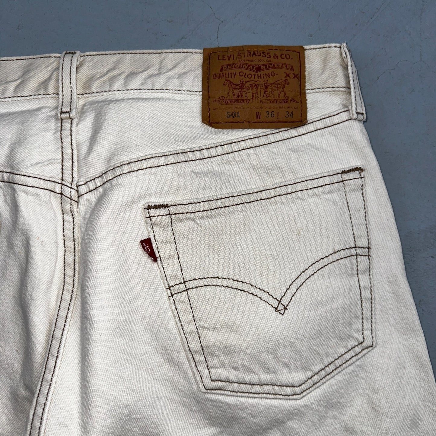 Levis 501 Vintage 90s USA XX Straight Leg Jeans White Light Wash 36x34 Act 34x34