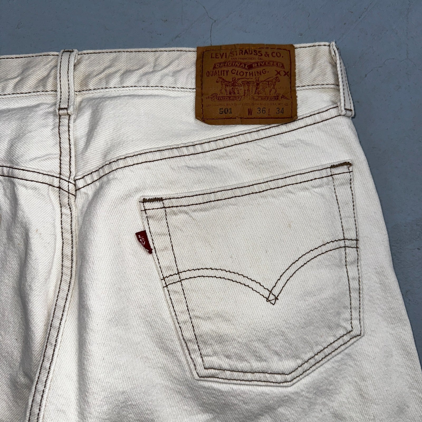 Levis 501 Vintage 90s USA XX Straight Leg Jeans White Light Wash 36x34 Act 34x34