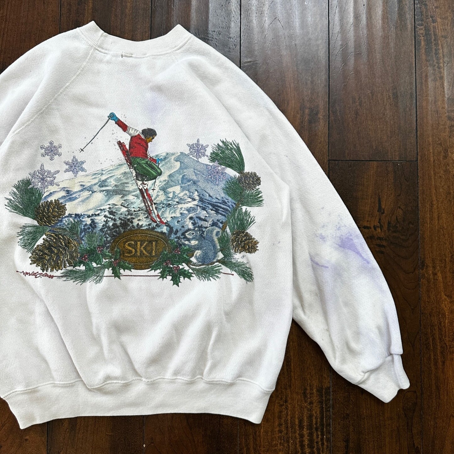 VTG 90s World Class Ski L Pullover Sweatshirt Crewneck Squirrel Mountain 80s
