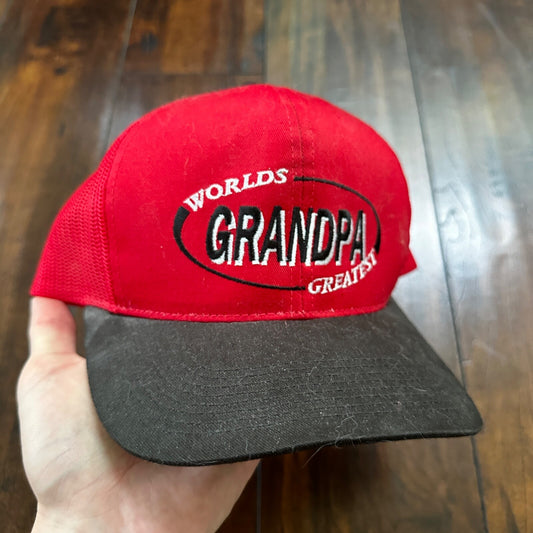 Worlds Greatest Grandpa VTG Hat Cap Snapback Funny Cute Gift Dad Red