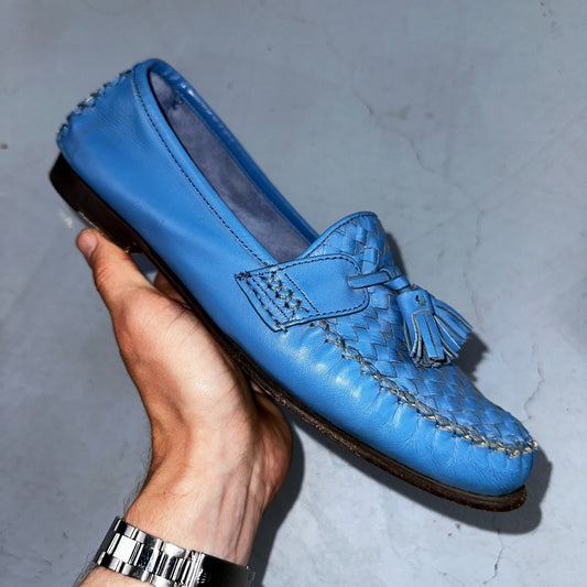 Cole Haan Women's Leather Tassel Loafers Size 9.5 B Blue Baby Cute Summer