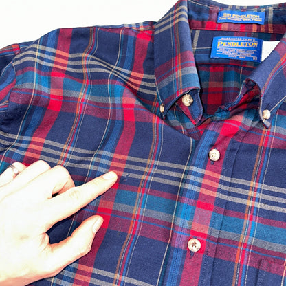 Sir Pendleton Shirt Mens Large Worsted Pure Virgin Wool Multicolor Plaid USA Red