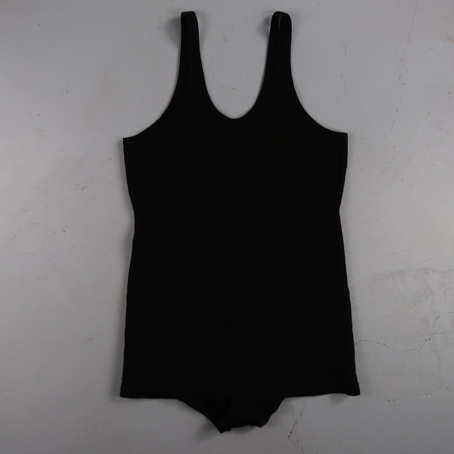 Antique 1920s Black Solid Wool Bathing Suit Women Swimsuit Art Deco 20s 30s