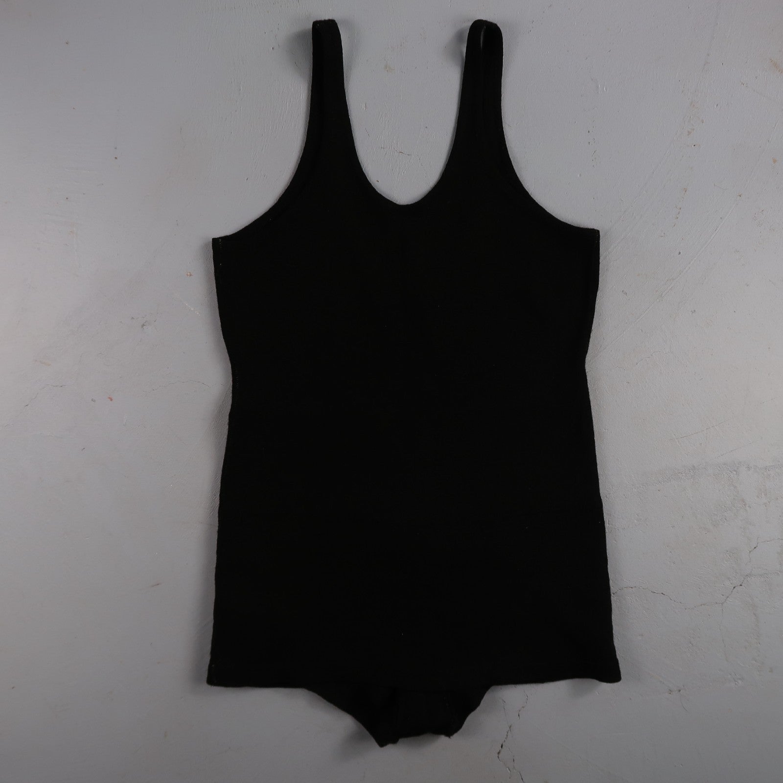 Antique 1920s Black Solid Wool Bathing Suit Women Swimsuit Art Deco 20s 30s