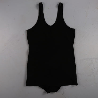 Antique 1920s Black Solid Wool Bathing Suit Women Swimsuit Art Deco 20s 30s