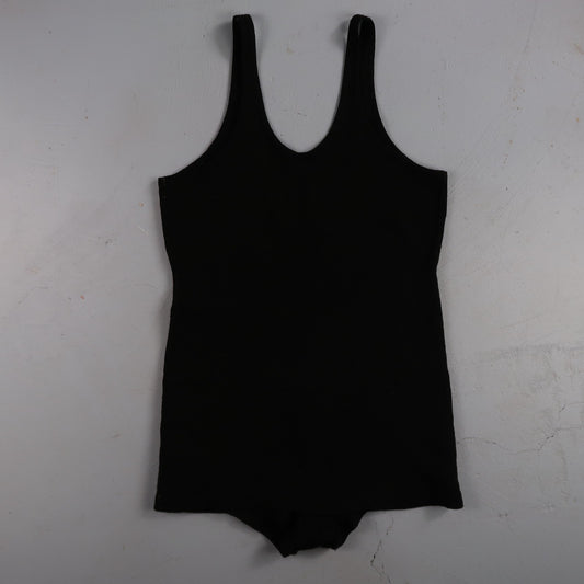 Antique 1920s Black Solid Wool Bathing Suit Women Swimsuit Art Deco 20s 30s