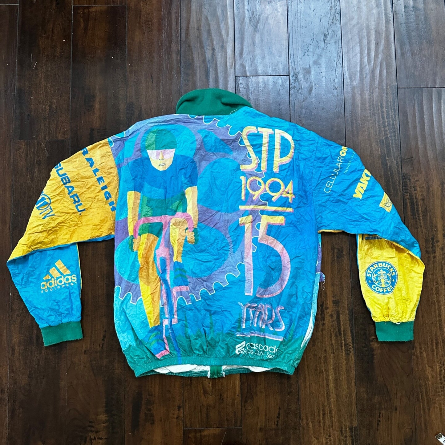 VTG 1994 STP Tyvek Jacket L AOP Cycling Race Seattle Portland Bicycle Track 90s