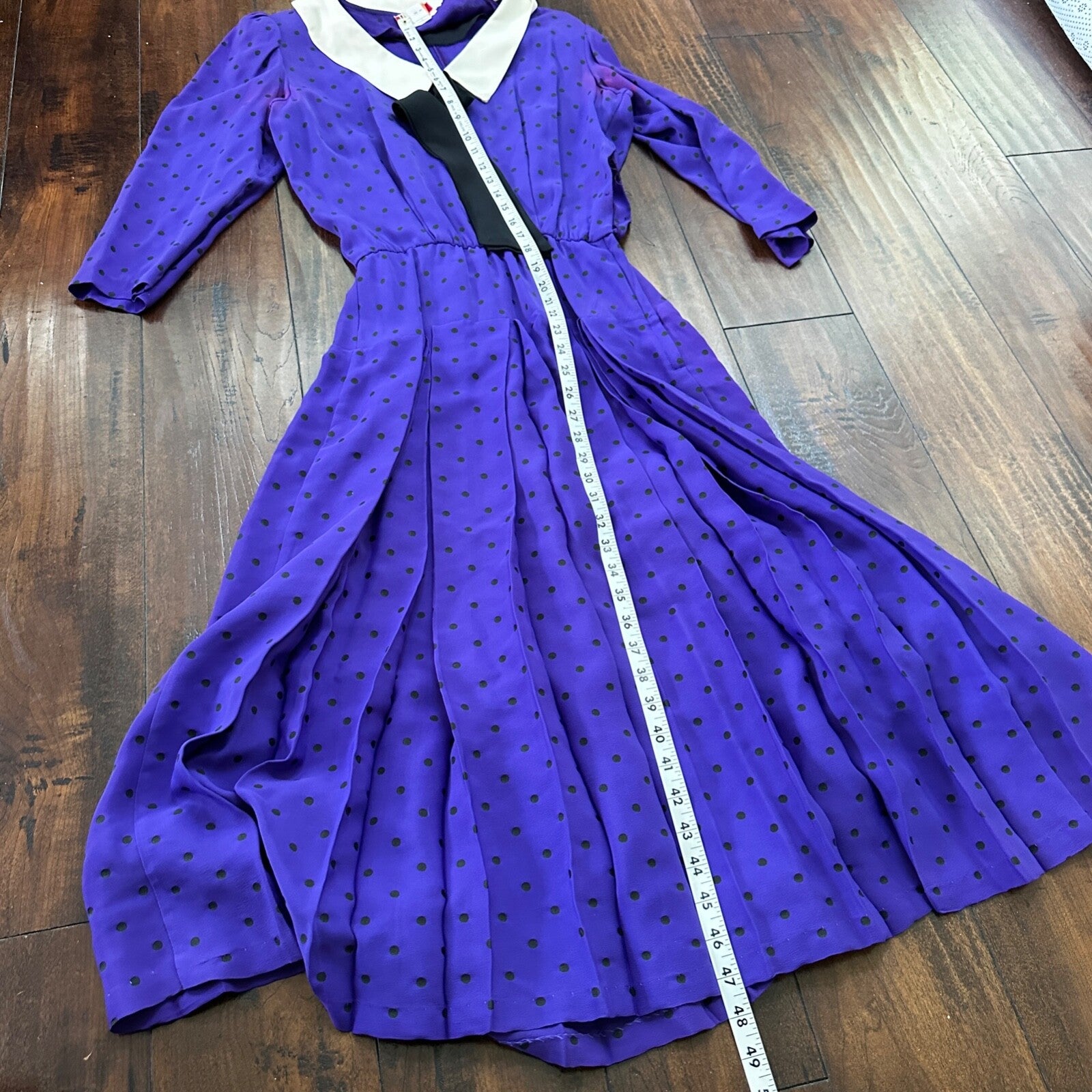 Vintage Katie MFG Purple Print Polka Dot 80s Midi Dress Size Small