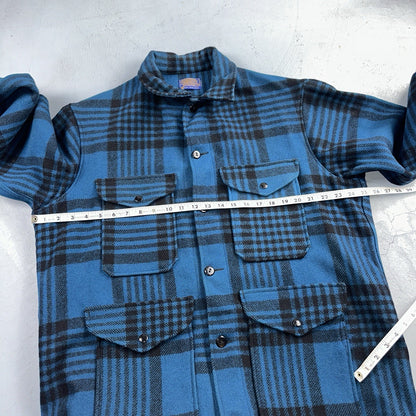 Pendleton Wool Coat Mackinaw VTG Hunting Jacket Blue Plaid Mens Large USA 80s