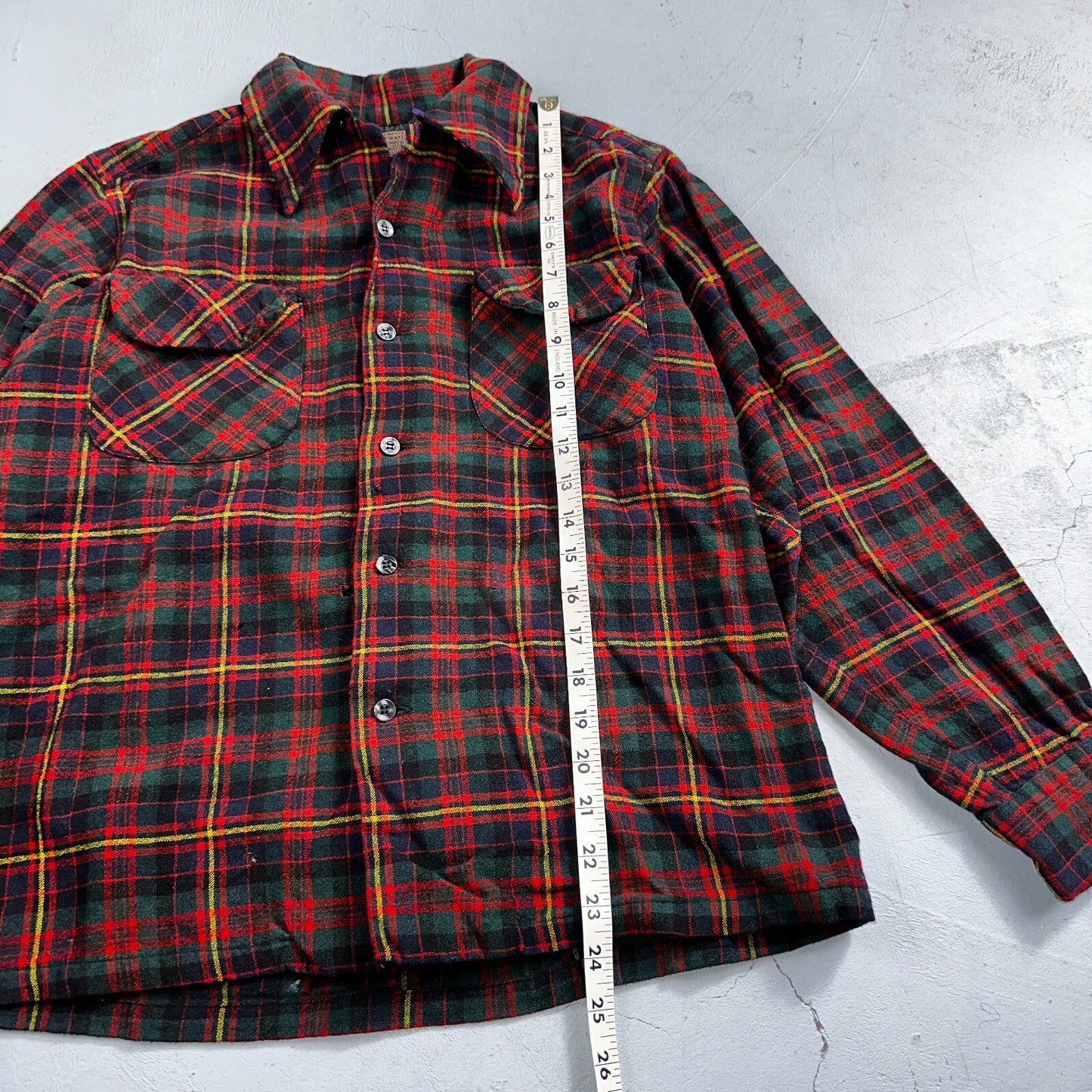 Pendleton 100% Virgin Wool Button Up Plaid Flannel Shirt Board VTG Thrashed 70s