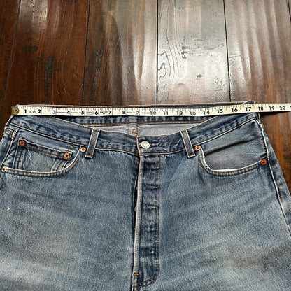 VTG 90s Levis 501 Button Fly 38x36 USA Tag Jeans Straight Wash Blue XX Act 35x32