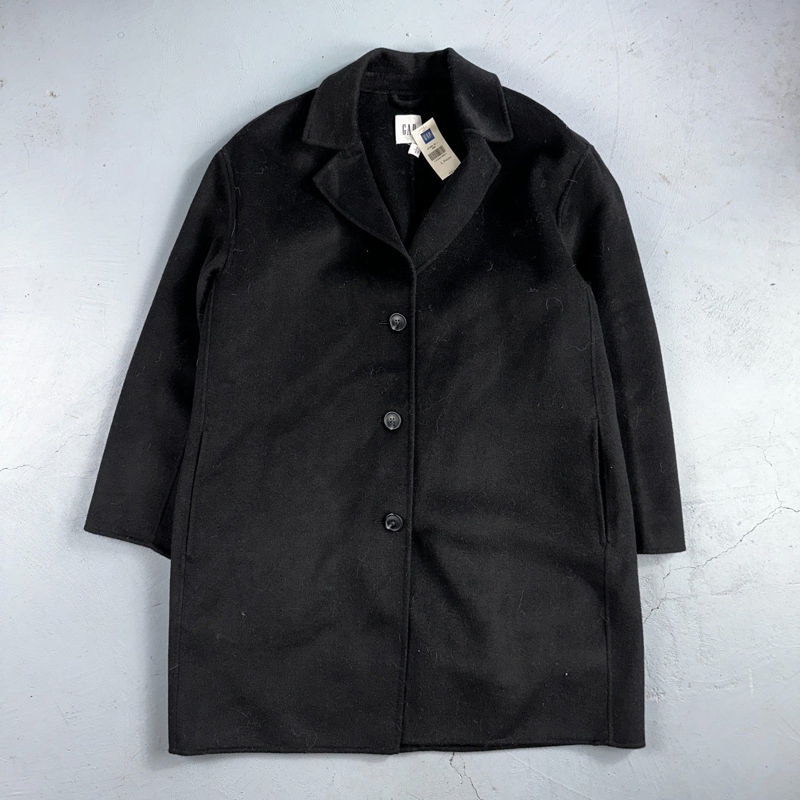 Gap Jacket Womens Large Black Wool Button Over Pea Coat Pocket Dressy Career