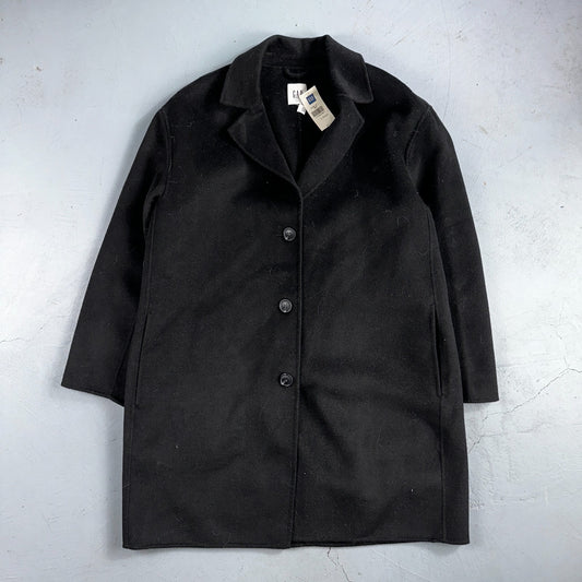 Gap Jacket Womens Large Black Wool Button Over Pea Coat Pocket Dressy Career