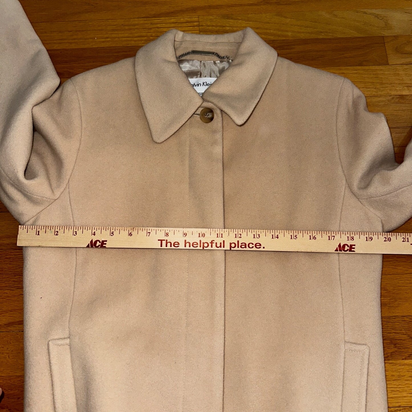 Vintage Calvin Klein Tan Wool Blend Button 2 Pocket Jacket Pea Coat Size 12