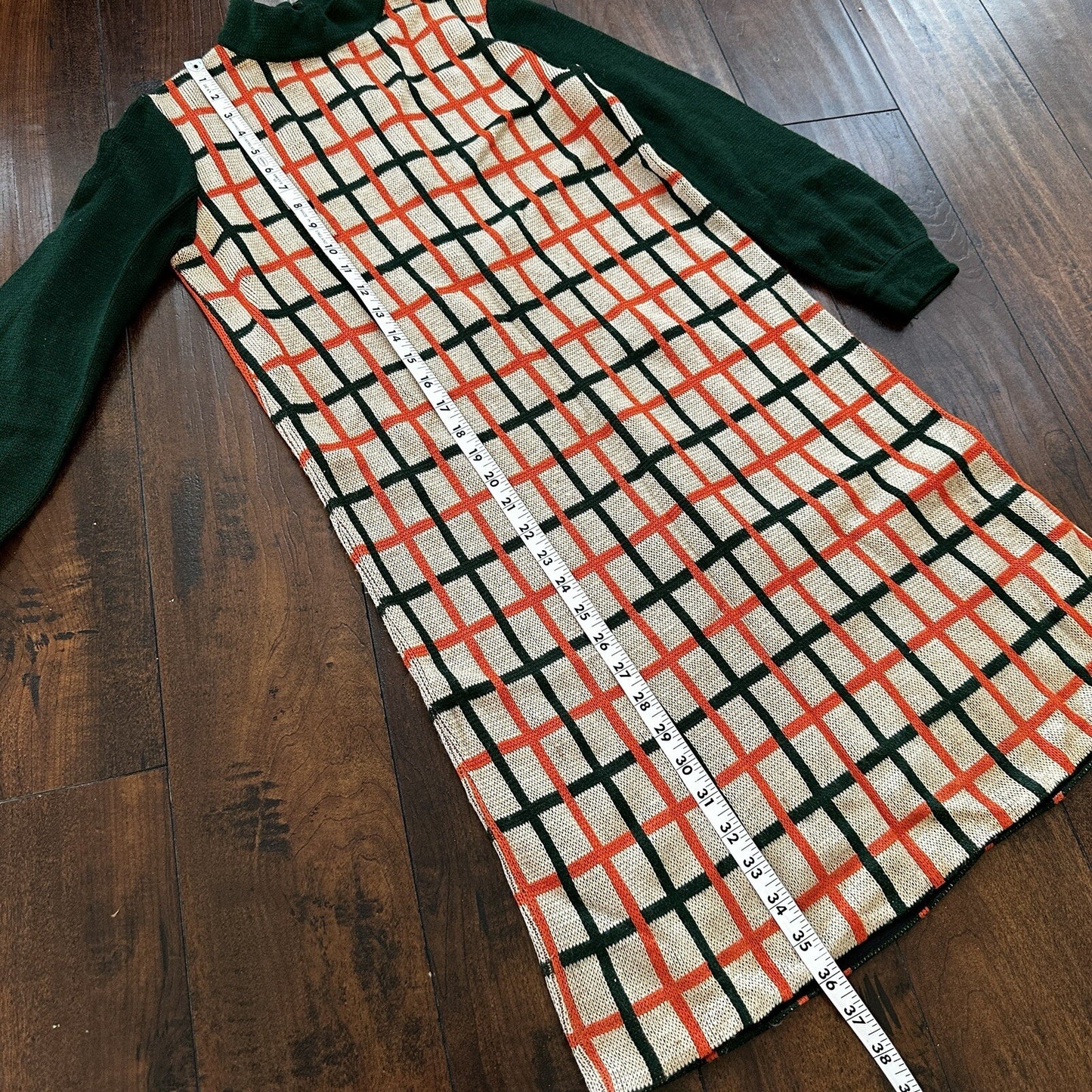 Silverworm Vintage Rockabilly Orange Green Dress Sweater 1960s 60s Checker