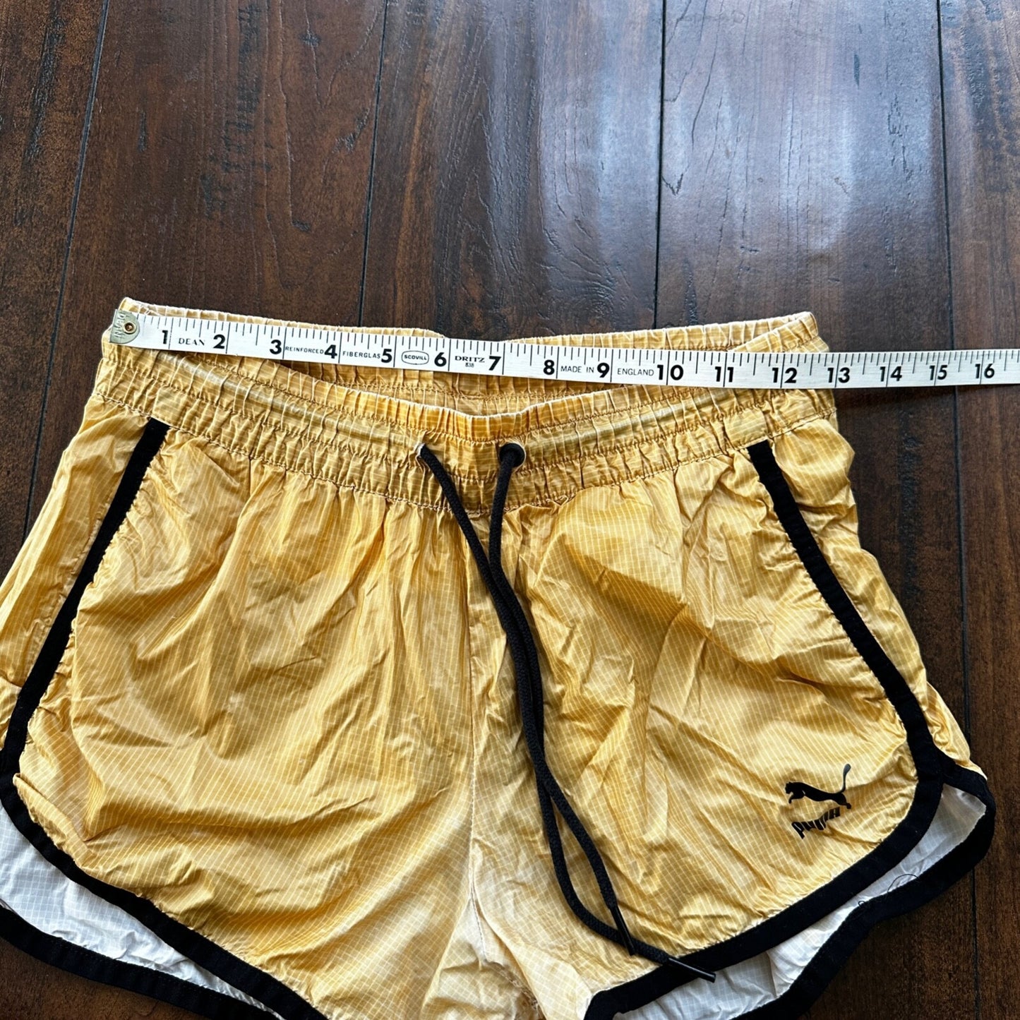 Women's Puma Workout Running Athletic Shorts Yellow Gold Black XS