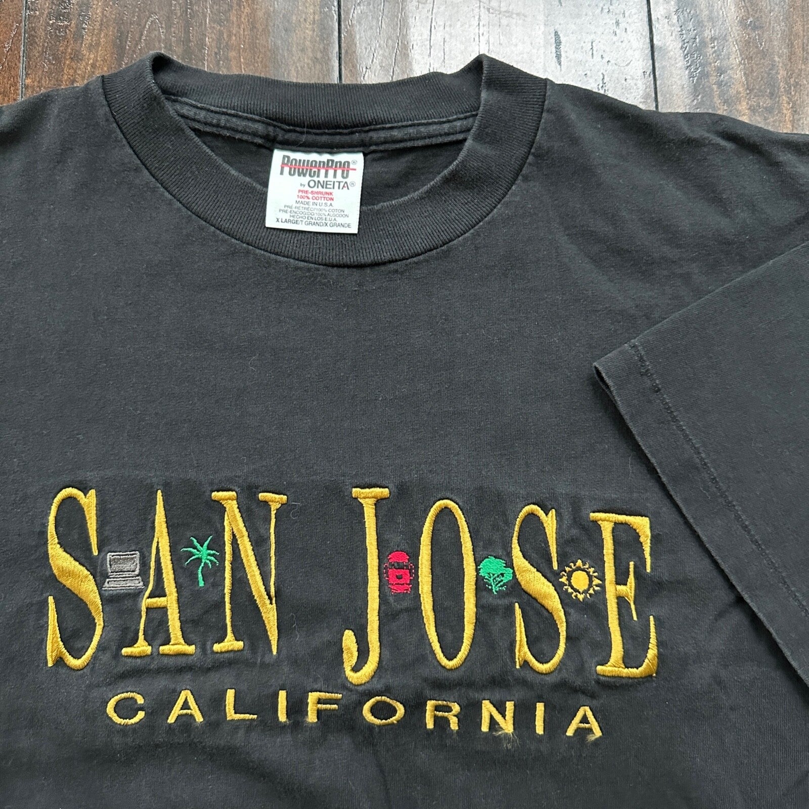 San Jose California Oneita Vintage T Shirt Rap Black Tee Simple Embroidery