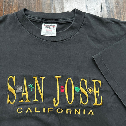 San Jose California Oneita Vintage T Shirt Rap Black Tee Simple Embroidery