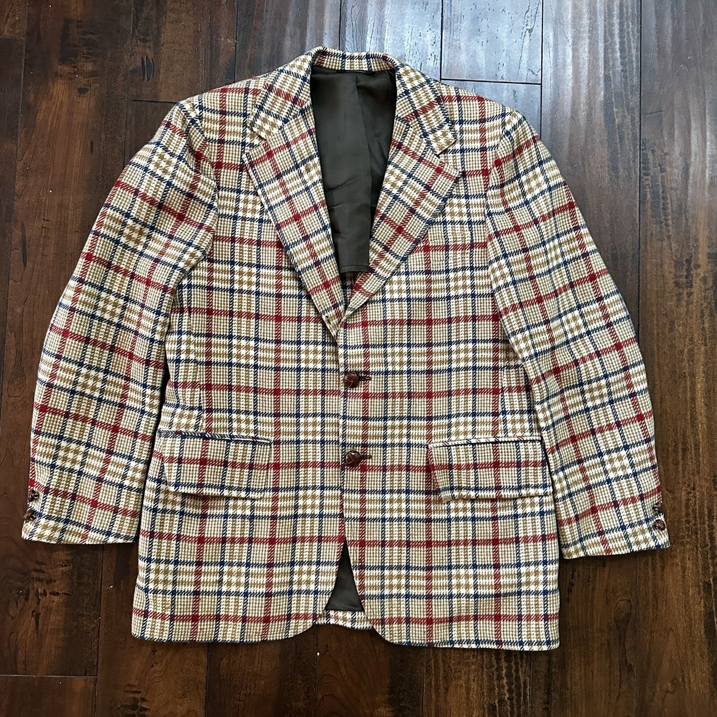 1960s 1970s Tan Pinstripe VTG Suit Jacket Sportcoat 40 Wool Checker Rockabilly