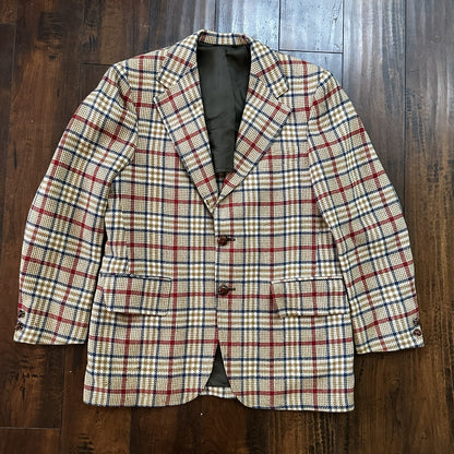 1960s 1970s Tan Pinstripe VTG Suit Jacket Sportcoat 40 Wool Checker Rockabilly