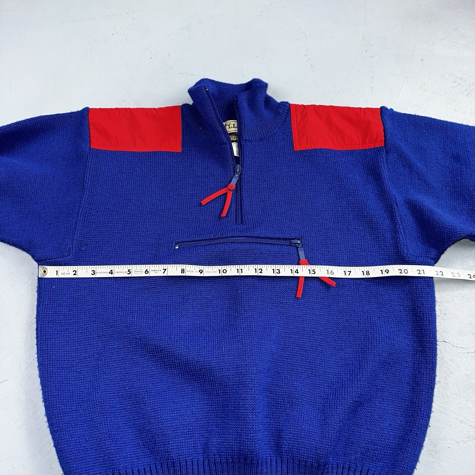 LL Bean VTG Sweater Mens Size M Red Blue Wool Blend High Trek Colorblock 80s
