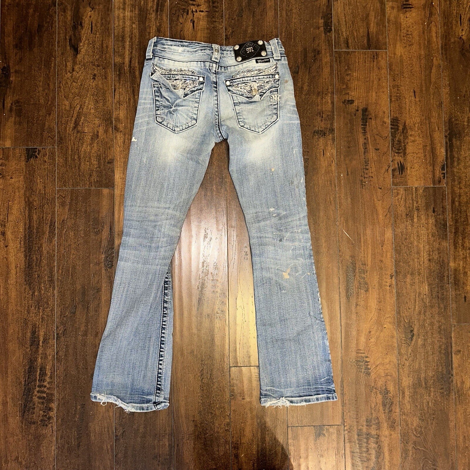 MISS ME RHINESTONE POCKET JE533OE2R EASY BOOT WOMEN'S JEANS 25 VTG PAINT Y2K