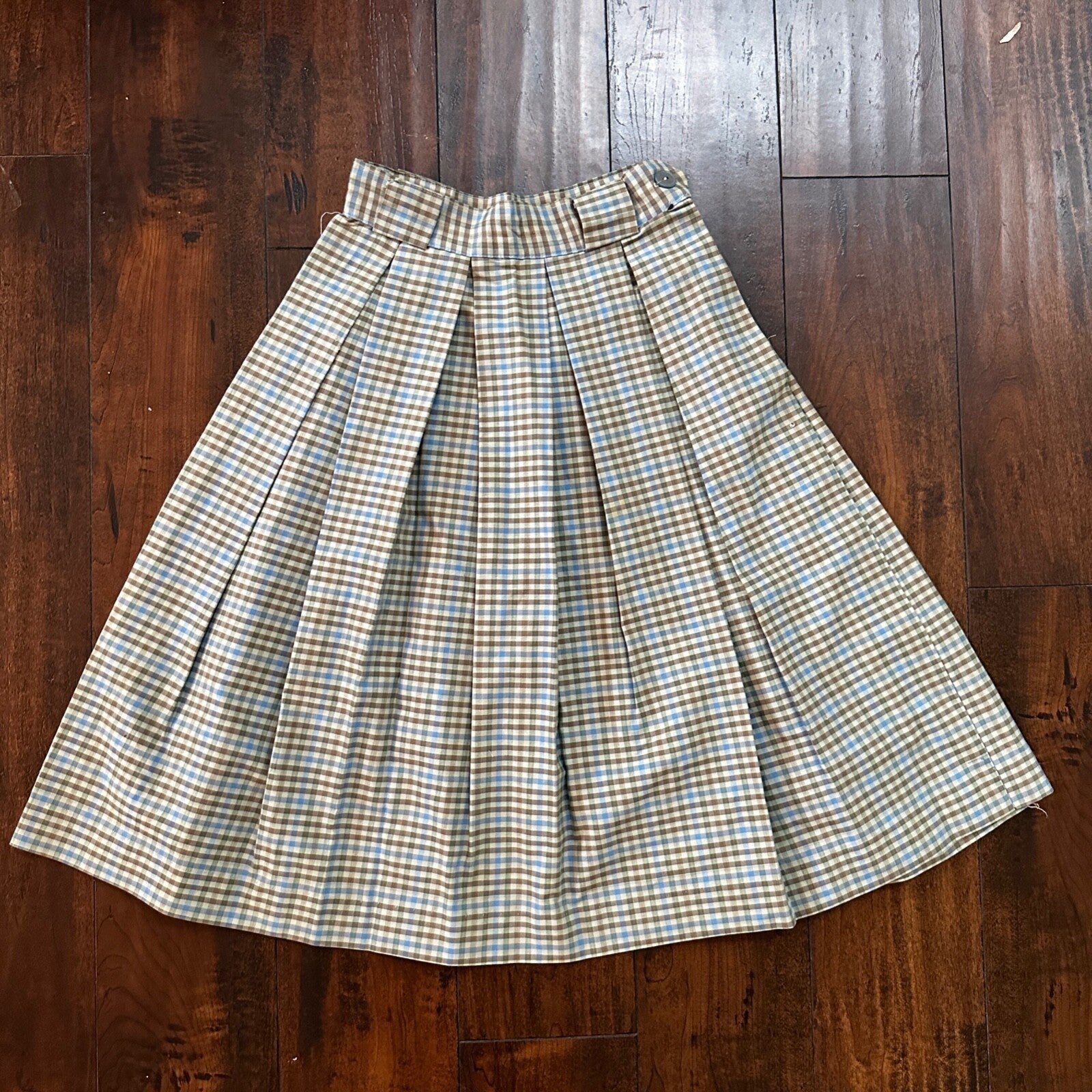 VTG USA Rockabilly Womens Dress Skirt 60s 70s Bottom Plaid Checker Pleated Cute