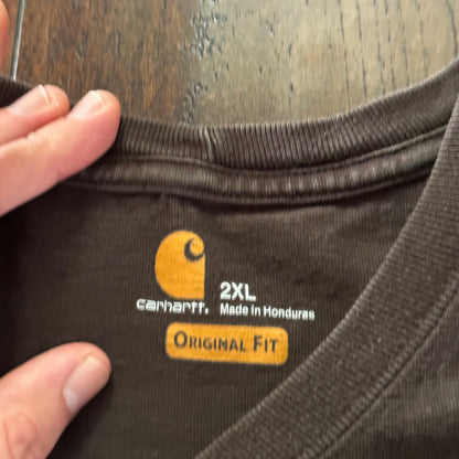 CARHARTT K87 DKB DARK BROWN SHORT SLEEVE POCKET TSHIRT MENS 2X Thrashed