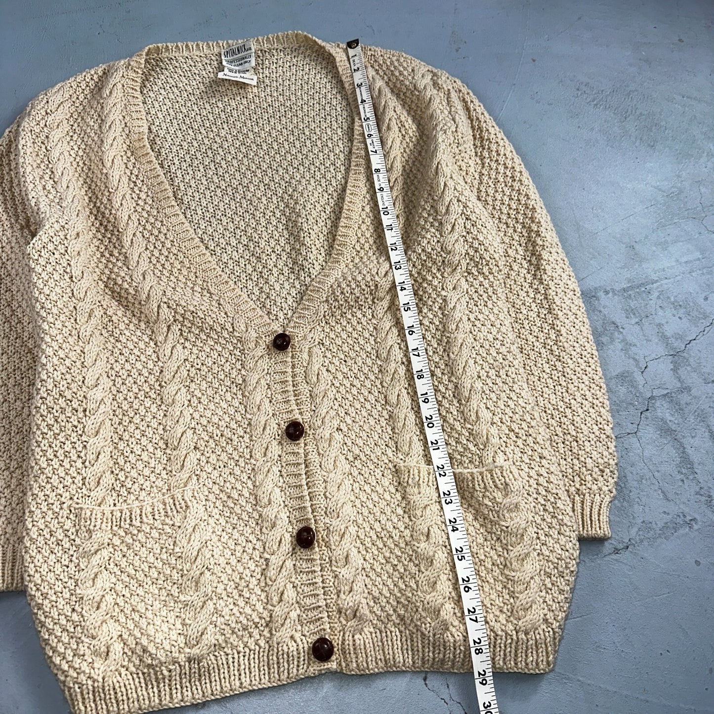 Vintage Oversized Spitalnick Neiman Marcus 100% Wool Cardigan Cable Knit Cozy