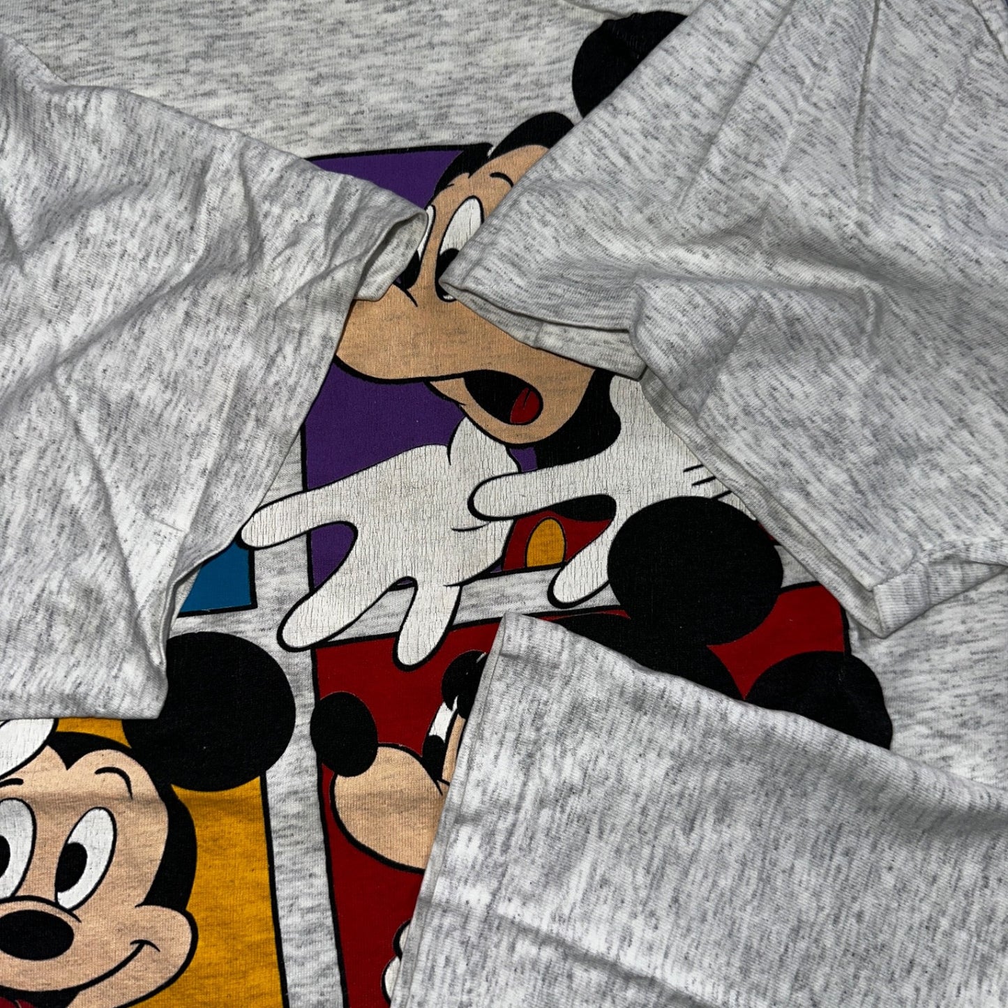 Disney Mickey Mouse VTG T Shirt Colorblock Gray Small Cute Graphic 80s Fun