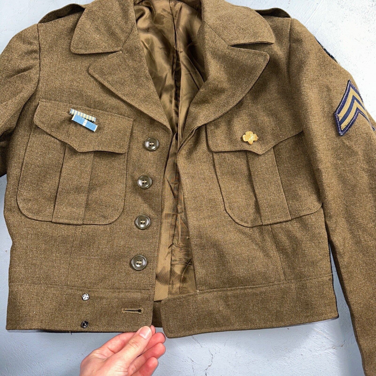 WWII US Army E-6 Ike Jacket 25th Infantry Division Patches WW2 Size 34R Wool