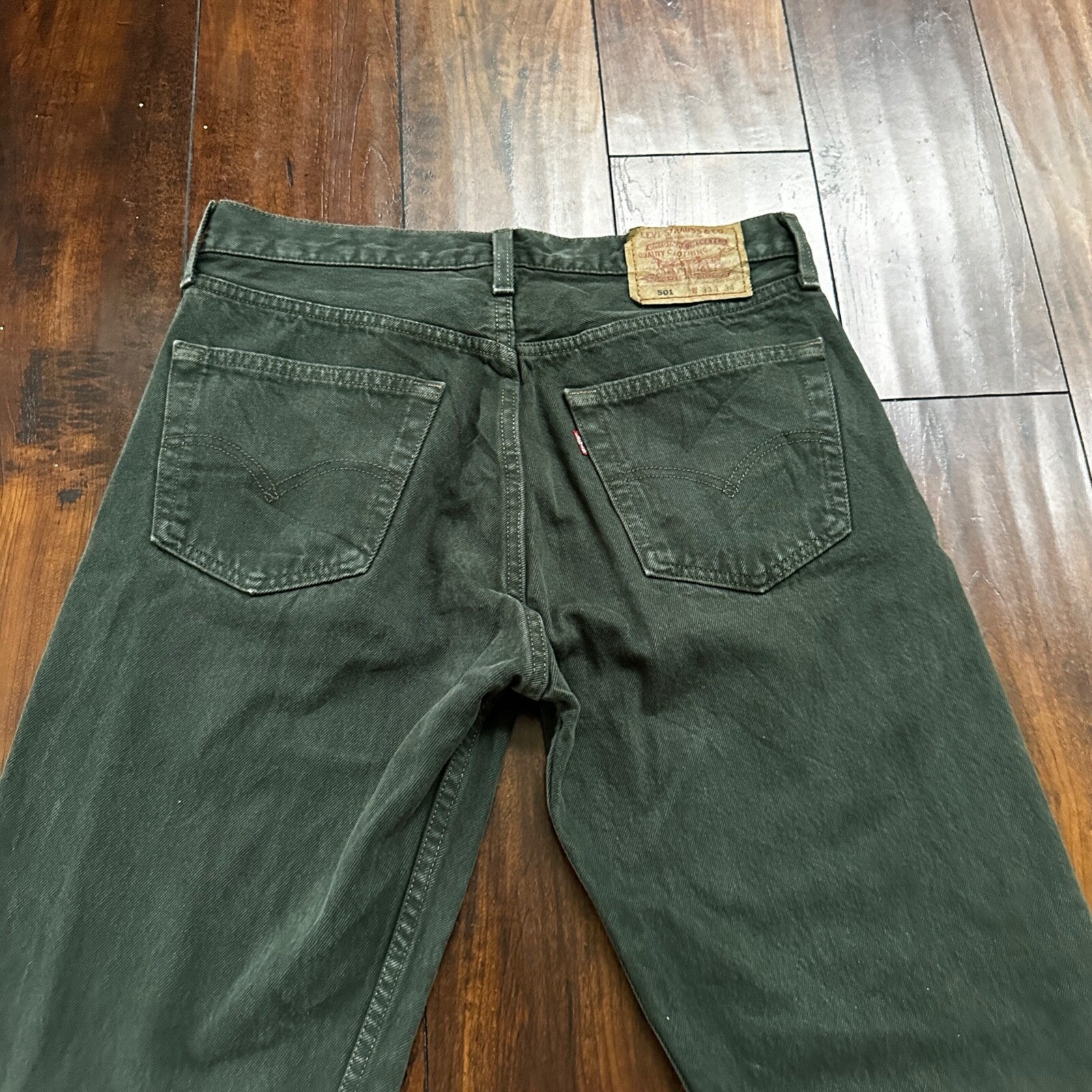 VTG 90s Levis 501 Button Fly 33x34 USA Tag Jeans Straight Green XX Act 30x33