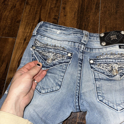 MISS ME RHINESTONE POCKET JE533OE2R EASY BOOT WOMEN'S JEANS 25 VTG PAINT Y2K