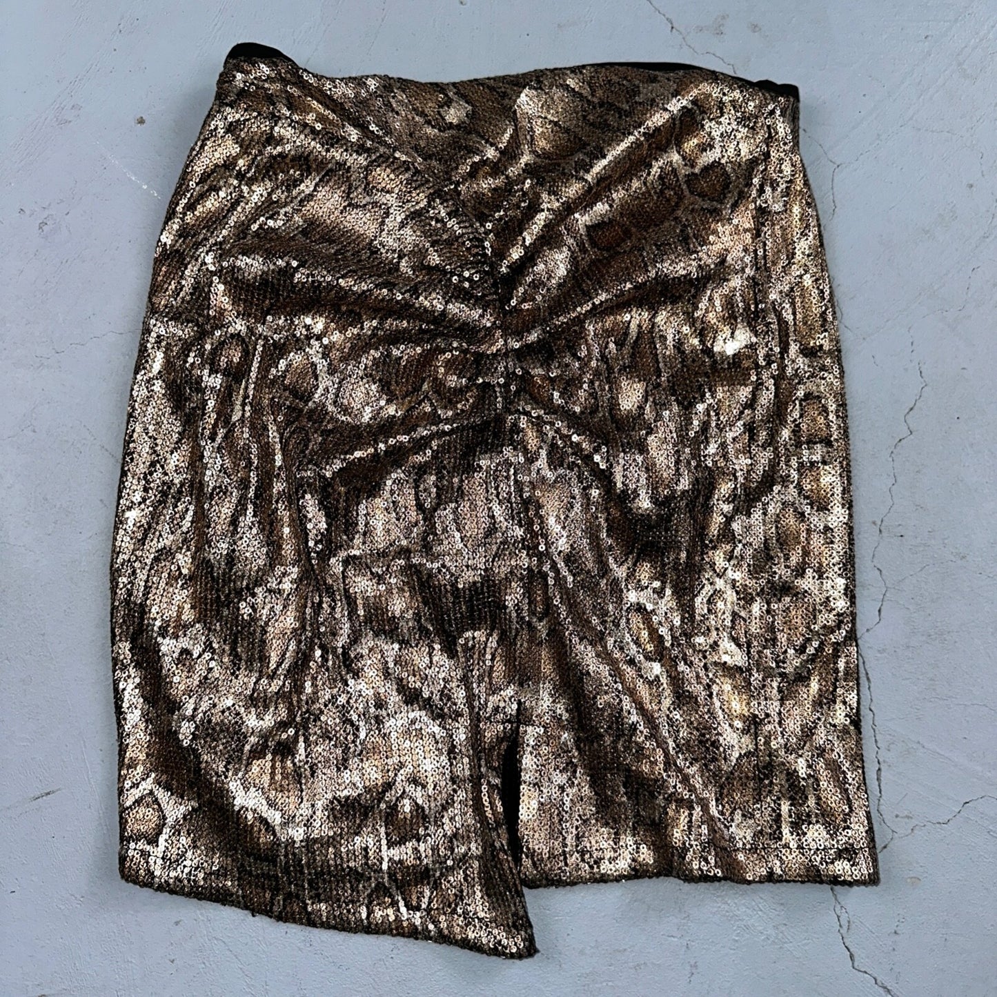 Zara Woman Metallic Gold Snake Print Sequined Ruched Mini Skirt Sz XS Short