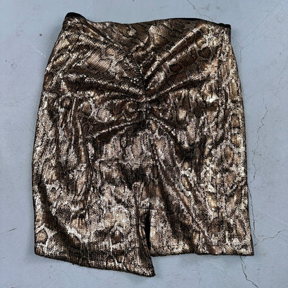 Zara Woman Metallic Gold Snake Print Sequined Ruched Mini Skirt Sz XS Short