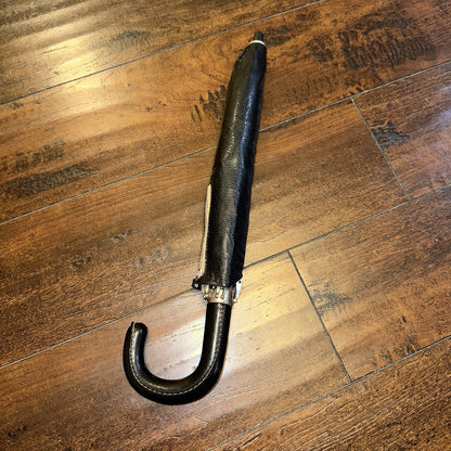 Vintage Telescoping Umbrella Leather Handle and Case 70s 80s Antique Black Basic