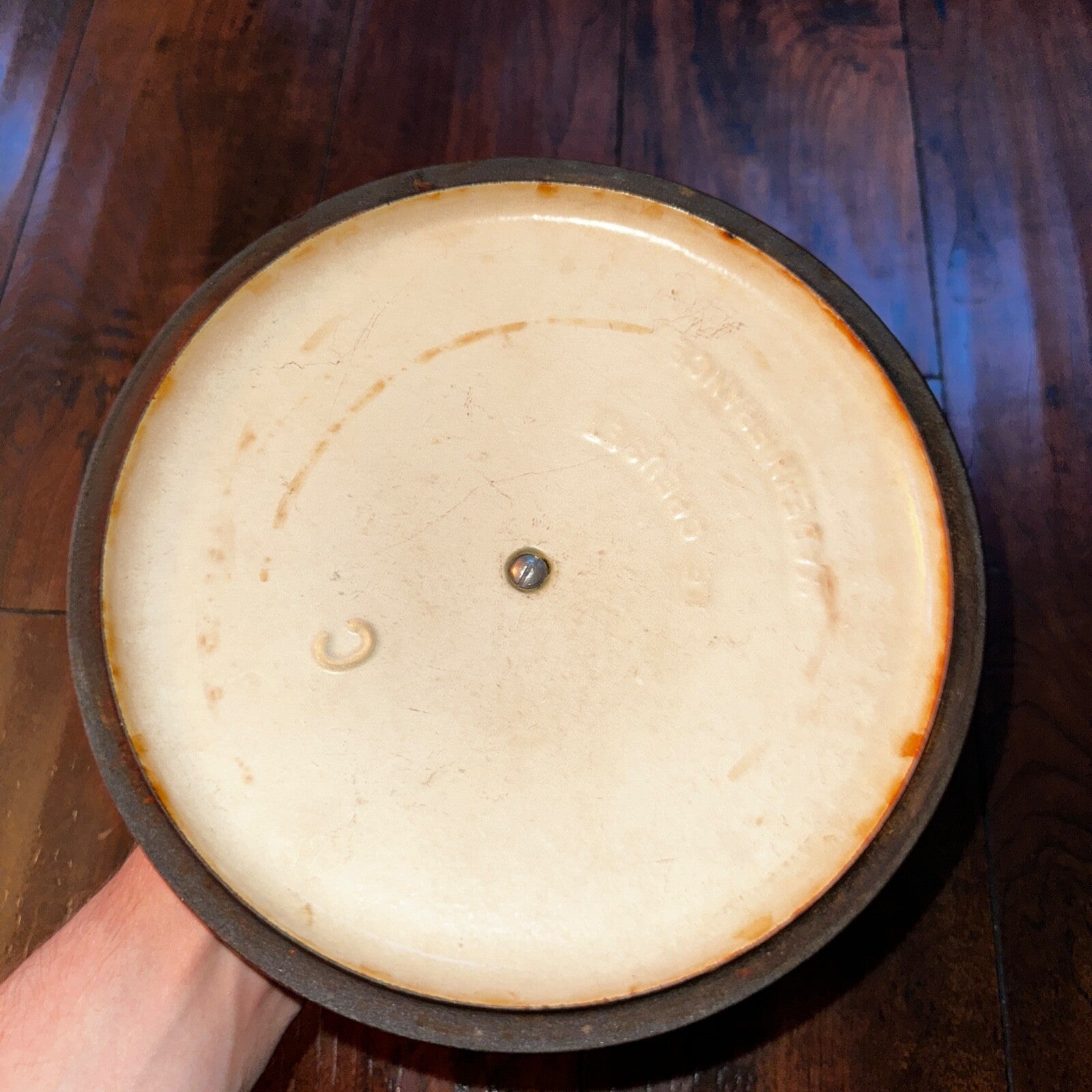 Le Creuset #20 Pan Round Dutch Oven Lid Only France Enamel VTG Pot Brown C