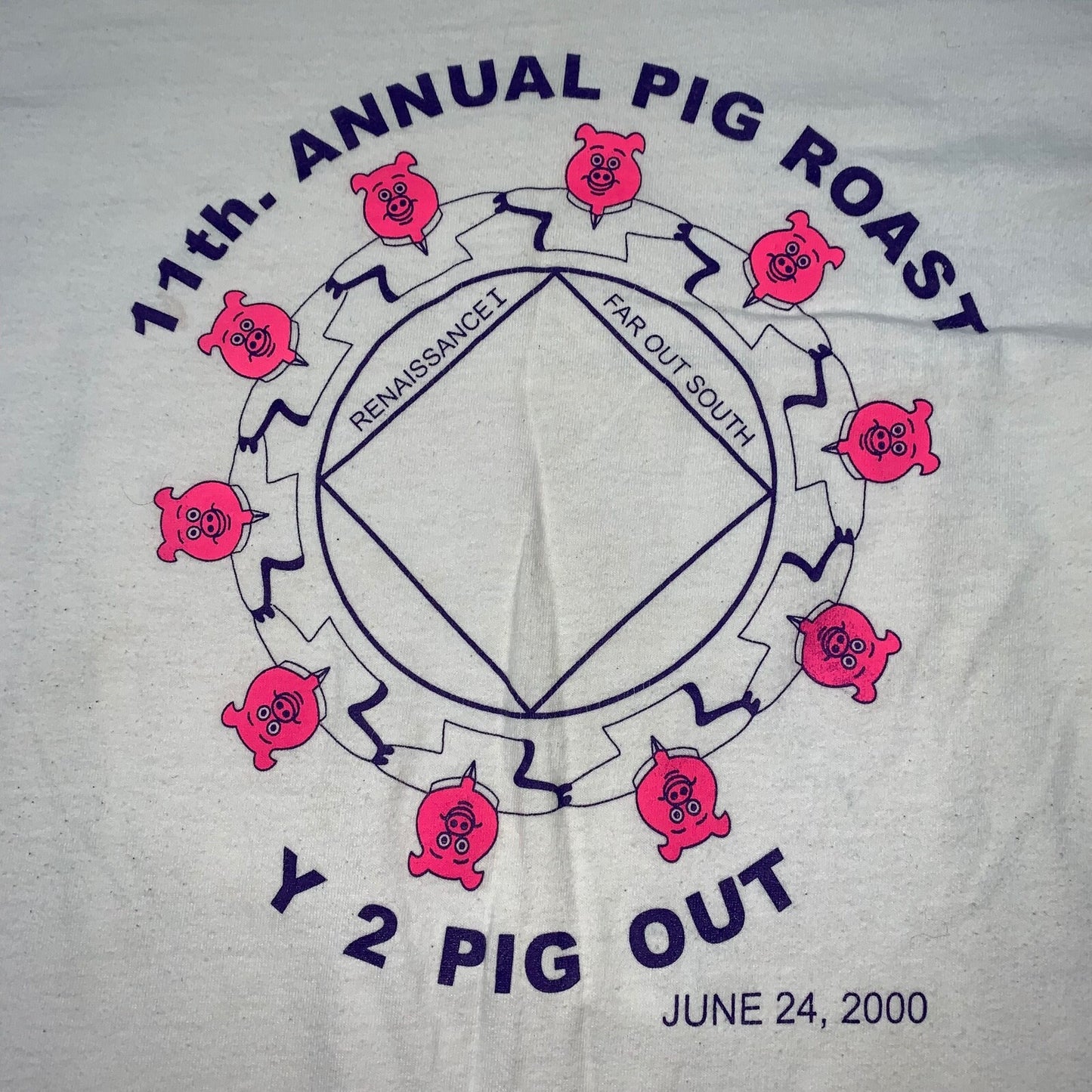 Pig Roast Vintage T Shirt June 24 2000 Funny Cartoon Love Bacon Food Y2K 90s