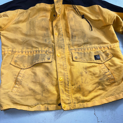 Carhartt C48 YLW Workwear Jacket Stains Mesh Lined Full Zip Hooded XL Yellow
