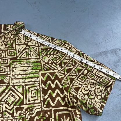 1950s Cotton Hawaiian Green Short Sleeve Button Down Shirt Rockabilly 50s Boxy