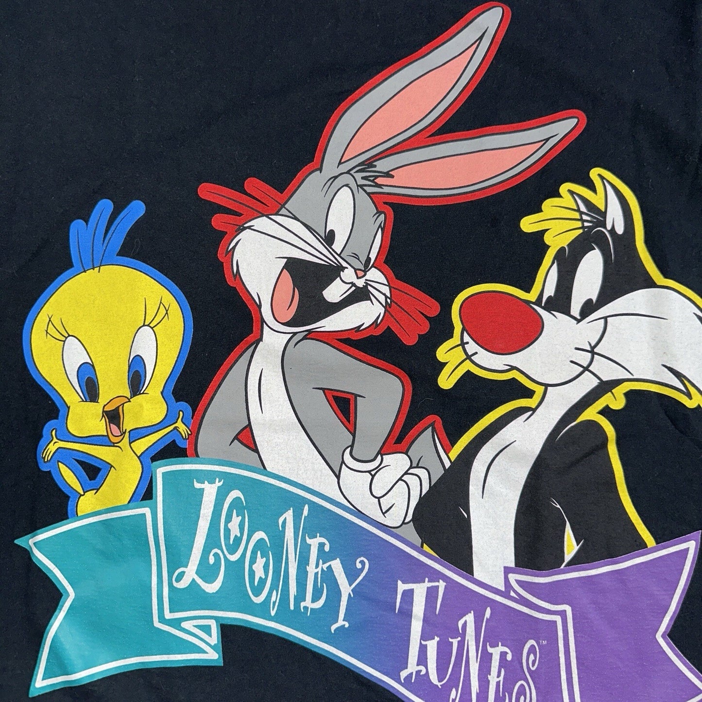 Looney Tunes Vintage T Shirt Single Stitch 90s Bugs Bunny Bird Black Graphic