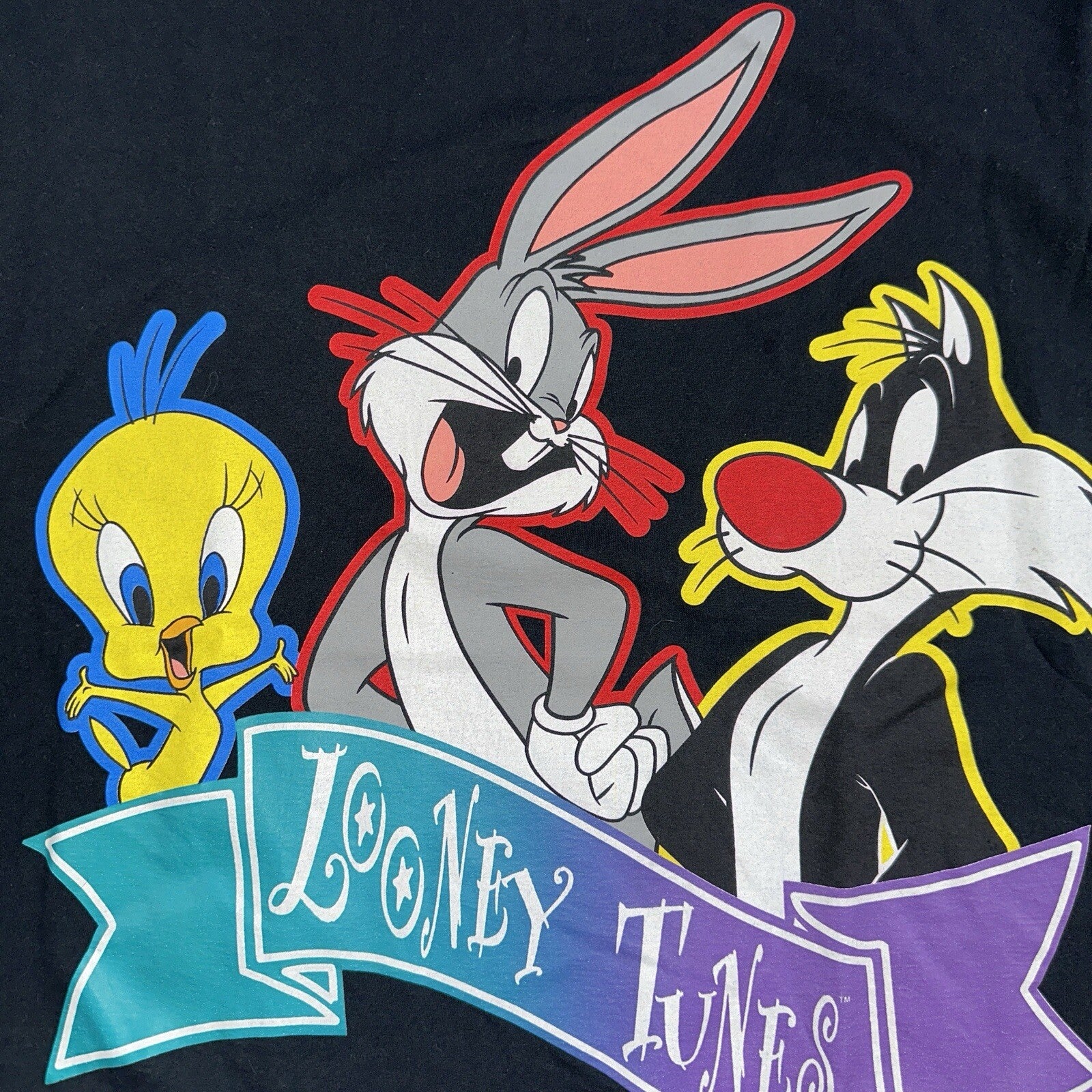 Looney Tunes Vintage T Shirt Single Stitch 90s Bugs Bunny Bird Black Graphic