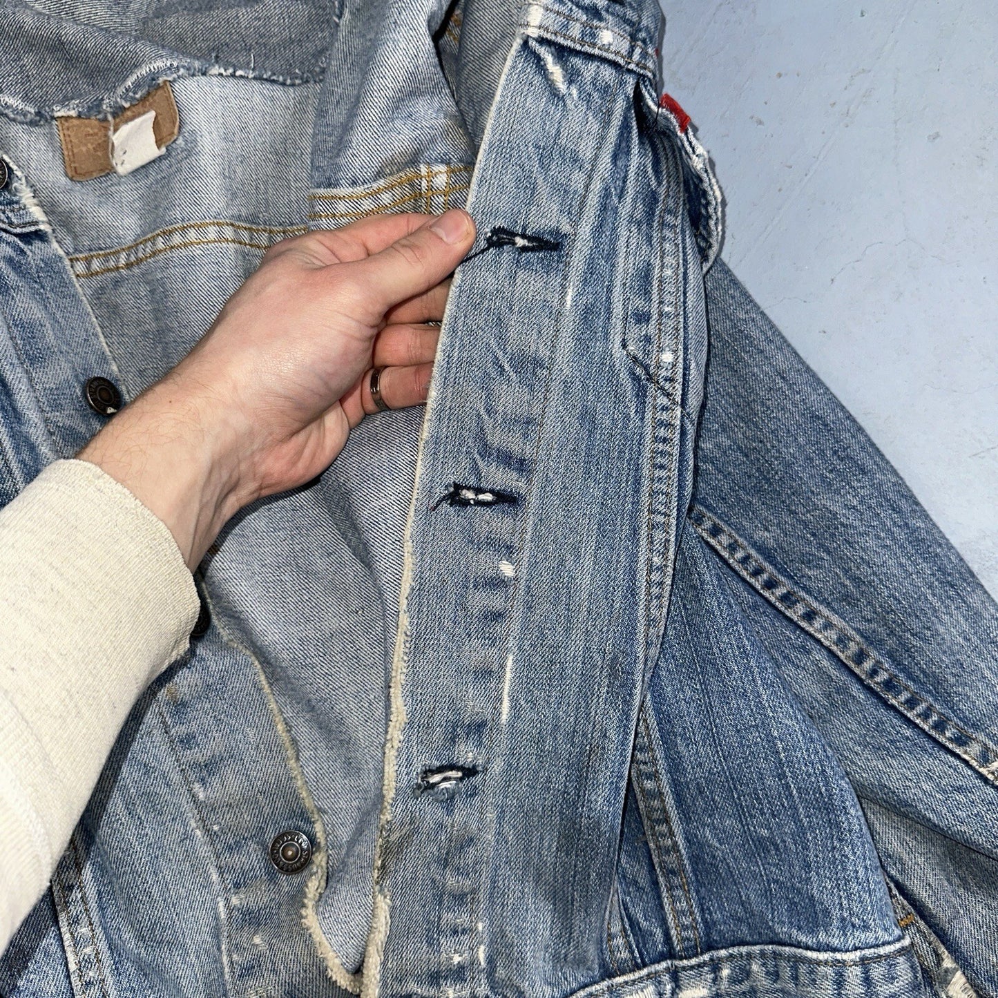 Levis VTG Denim Size 42 Type 3 III Trucker Jean Jacket Thrashed 1970s 70s Patch